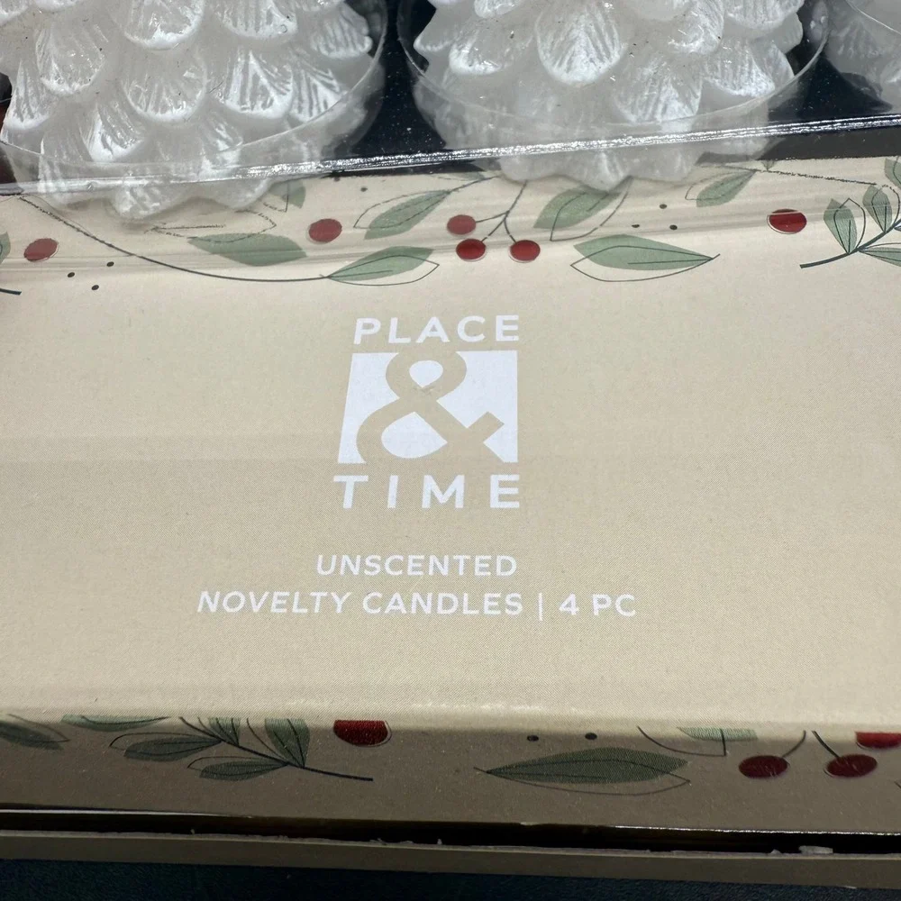 Place & Time White Tree Candles‎ New Unused Set of 8 Unscented Wax Holiday Box